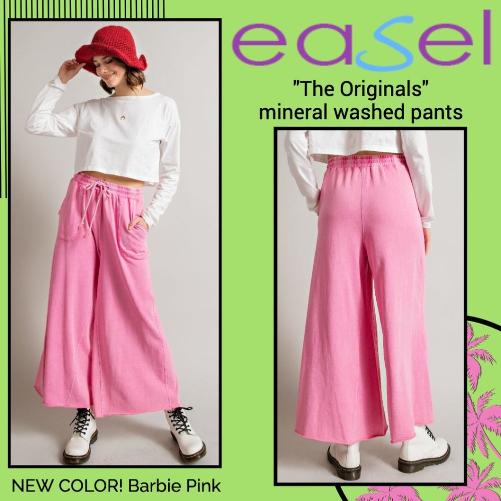 EASEL "The Originals" Mineral Washed Barbie Pink Wide Leg Pants Barbiecore